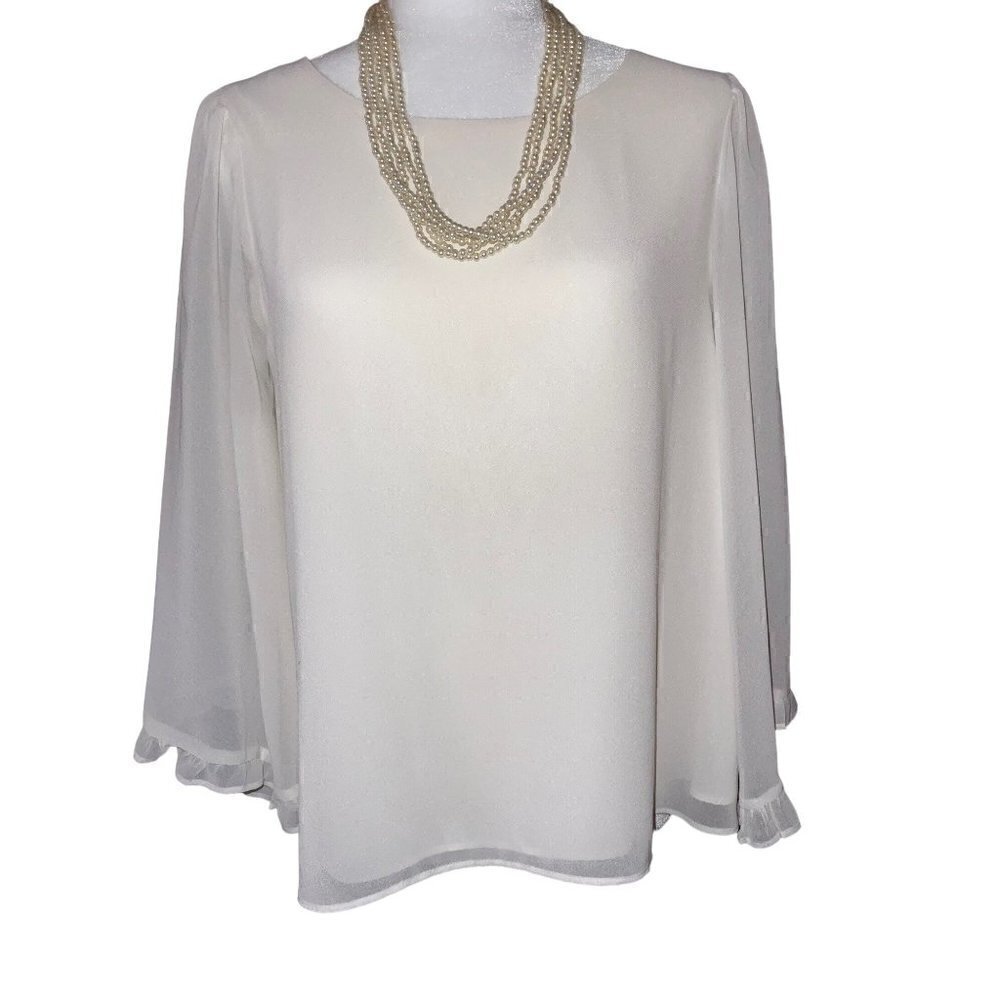 1. STATE 3/4 Butterfly Flowy Sleeve Off White Blouse Back Button Closure Size S